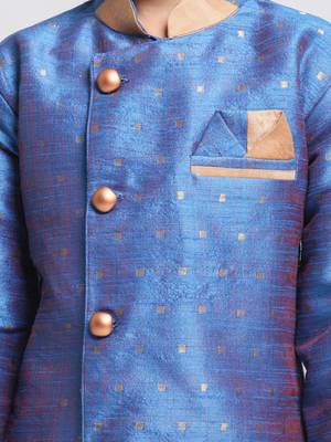  Azure And Rose Gold Silk Blend Indowestern Sherwani And Dhoti Set 3