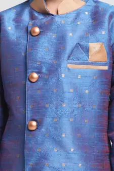  Azure And Rose Gold Silk Blend Indowestern Sherwani And Dhoti Set