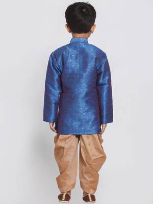  Azure And Rose Gold Silk Blend Indowestern Sherwani And Dhoti Set 4