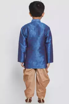  Azure And Rose Gold Silk Blend Indowestern Sherwani And Dhoti Set