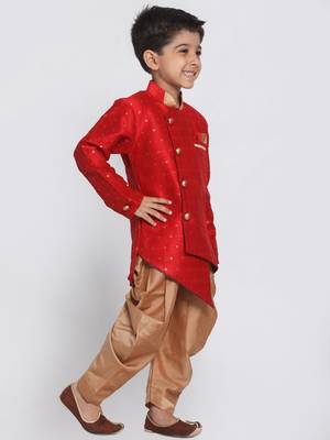  Maroon And Rose Gold Silk Blend Indowestern Sherwani And Dhoti Set 2