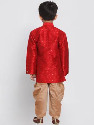  Maroon And Rose Gold Silk Blend Indowestern Sherwani And Dhoti Set 4