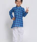 Blue Printed Cotton Boys Kurta Pyjama