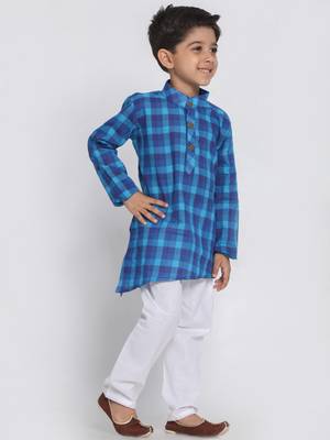 Blue Printed Cotton Boys Kurta Pyjama 2