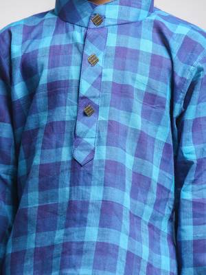 Blue Printed Cotton Boys Kurta Pyjama 3