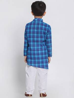 Blue Printed Cotton Boys Kurta Pyjama 4