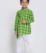 Green Printed Cotton Boys Kurta Pyjama
