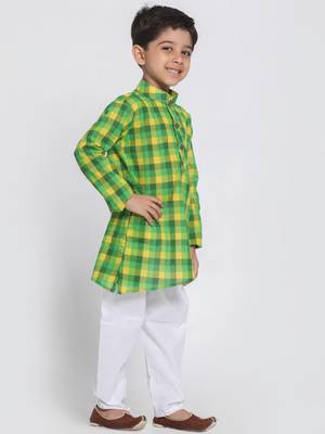 Green Printed Cotton Boys Kurta Pyjama 2