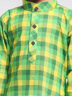 Green Printed Cotton Boys Kurta Pyjama 3