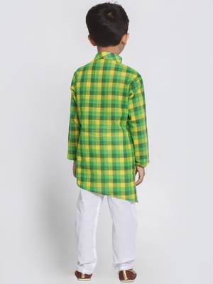 Green Printed Cotton Boys Kurta Pyjama 4