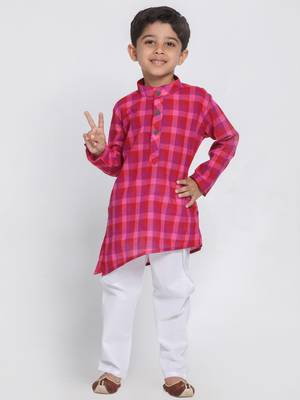 Purple Printed Cotton Boys-Kurta-Pyjama 1