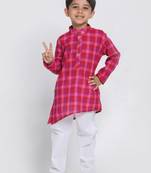 Purple Printed Cotton Boys-Kurta-Pyjama
