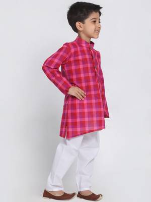 Purple Printed Cotton Boys-Kurta-Pyjama 2