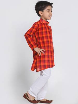 Red Printed Cotton Boys-Kurta-Pyjama 2