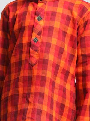 Red Printed Cotton Boys-Kurta-Pyjama 3