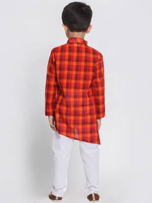 Red Printed Cotton Boys-Kurta-Pyjama 4