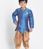  Deep Firoja And Rose Gold Silk Blend Indowestern Sherwani And Dhoti Set