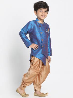  Deep Firoja And Rose Gold Silk Blend Indowestern Sherwani And Dhoti Set 2