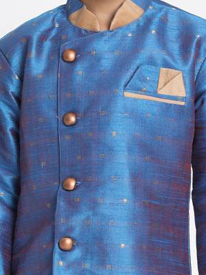  Deep Firoja And Rose Gold Silk Blend Indowestern Sherwani And Dhoti Set 3