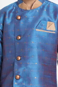  Deep Firoja And Rose Gold Silk Blend Indowestern Sherwani And Dhoti Set