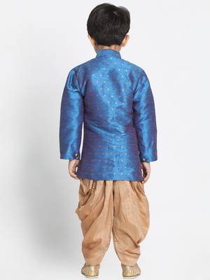  Deep Firoja And Rose Gold Silk Blend Indowestern Sherwani And Dhoti Set 4