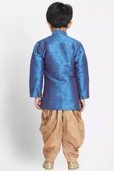  Deep Firoja And Rose Gold Silk Blend Indowestern Sherwani And Dhoti Set