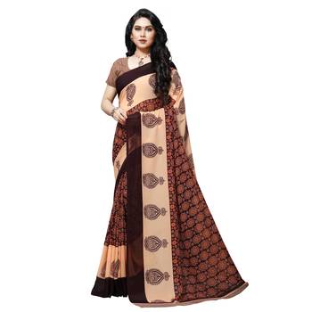 brown printed georgette saree with blouse 1