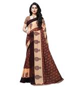 brown printed georgette saree with blouse