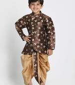 Brown Woven Blended Cotton Boys-Sherwani