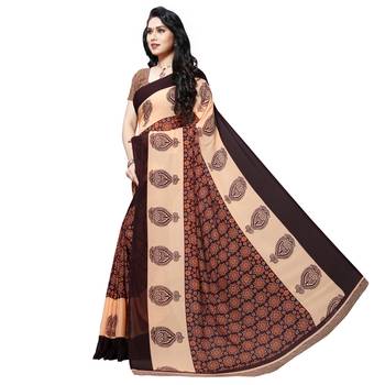 brown printed georgette saree with blouse 2