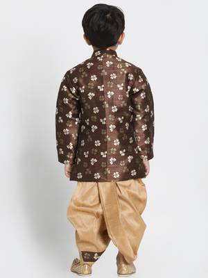 Brown Woven Blended Cotton Boys-Sherwani 5