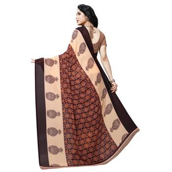 brown printed georgette saree with blouse 3