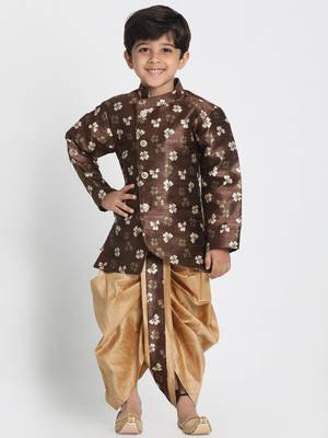 Brown Woven Blended Cotton Boys-Sherwani 2