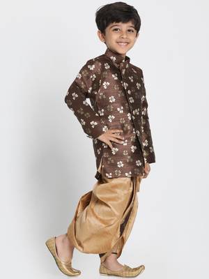 Brown Woven Blended Cotton Boys-Sherwani 7
