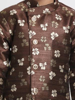 Brown Woven Blended Cotton Boys-Sherwani 8