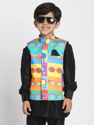  Multi Colour Cotton Satin Blend Nehru Jacket 1