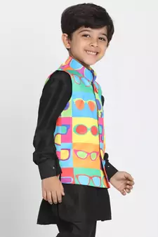  Multi Colour Cotton Satin Blend Nehru Jacket