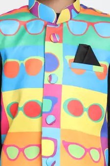  Multi Colour Cotton Satin Blend Nehru Jacket