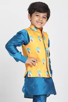  Light Orange Cotton Satin Blend Nehru Jacket