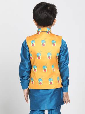  Light Orange Cotton Satin Blend Nehru Jacket 4
