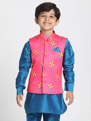  Pink Cotton Satin Blend Nehru Jacket 1