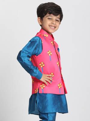  Pink Cotton Satin Blend Nehru Jacket 2