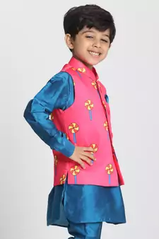  Pink Cotton Satin Blend Nehru Jacket