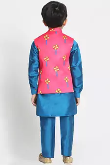  Pink Cotton Satin Blend Nehru Jacket