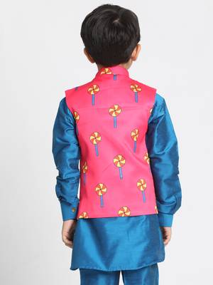  Pink Cotton Satin Blend Nehru Jacket 4