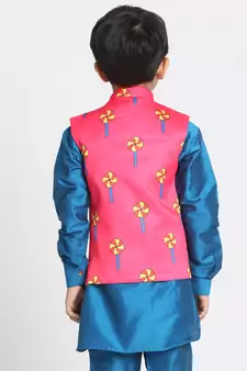  Pink Cotton Satin Blend Nehru Jacket
