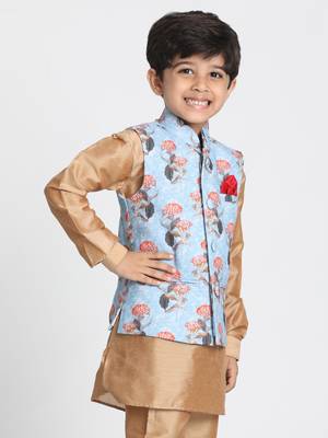  Sky Blue And Multicolour Cotton Linen Blend Nehru Jacket 2