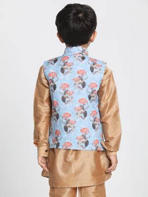  Sky Blue And Multicolour Cotton Linen Blend Nehru Jacket 4