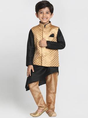 Gold Printed Blended Cotton Boys-Nehru-Jacket 1