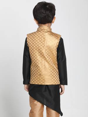 Gold Printed Blended Cotton Boys-Nehru-Jacket 4
